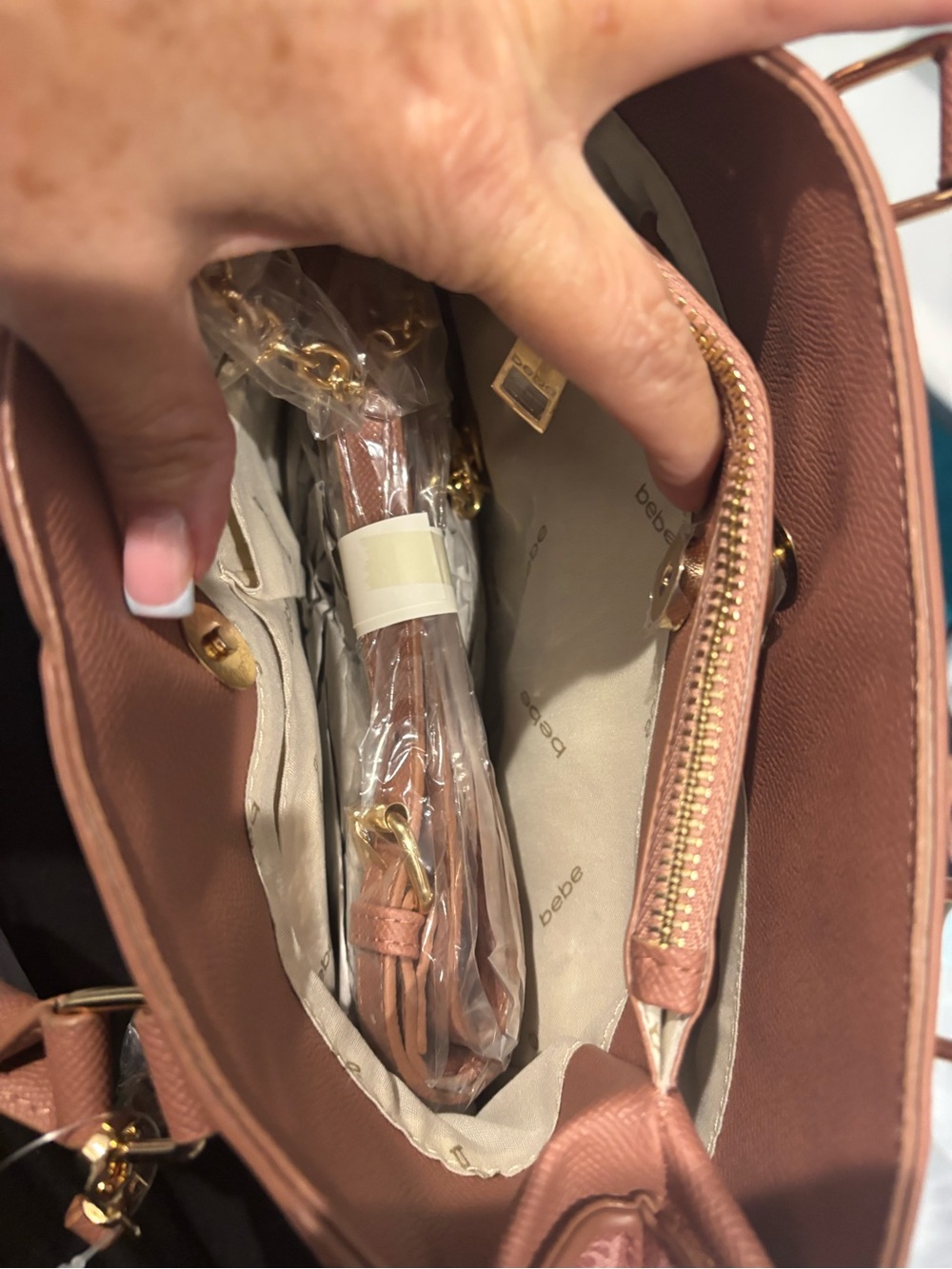 bebe Pink Logo Satchel with Matching Zip Wallet and Gold Accents - Picture 4 of 5
